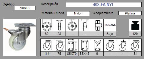 RUEDA GIRAT. AFO 402/80  - NYLON A/FRENO 2