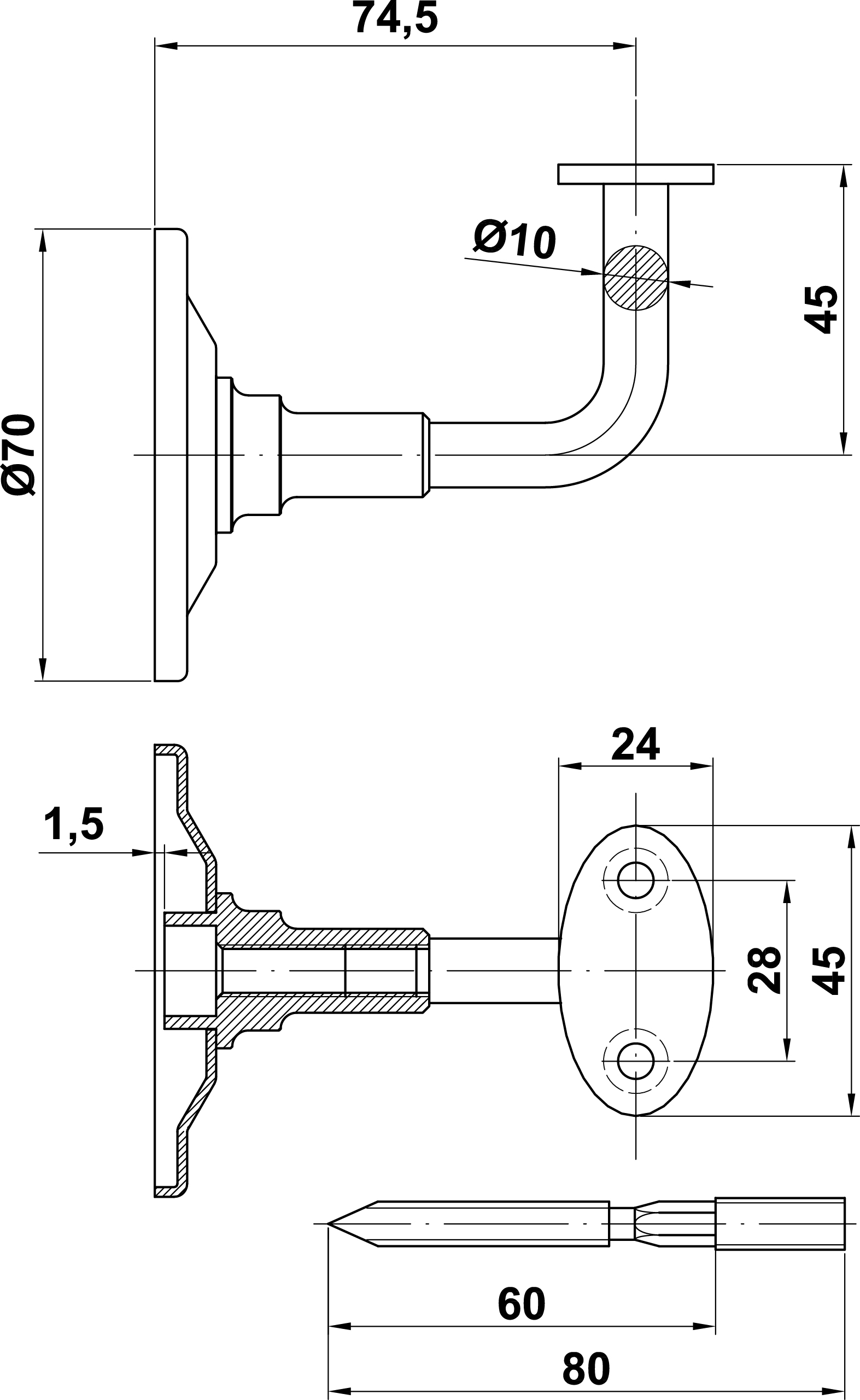 SOPORTE PASAMANO ESTAMPADO N.25 INOX 6475 2