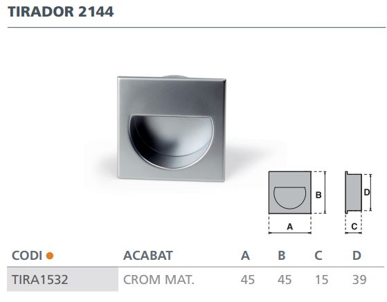 TIRADOR CROMO MATE 2144 ( 45MM)  6164001 2