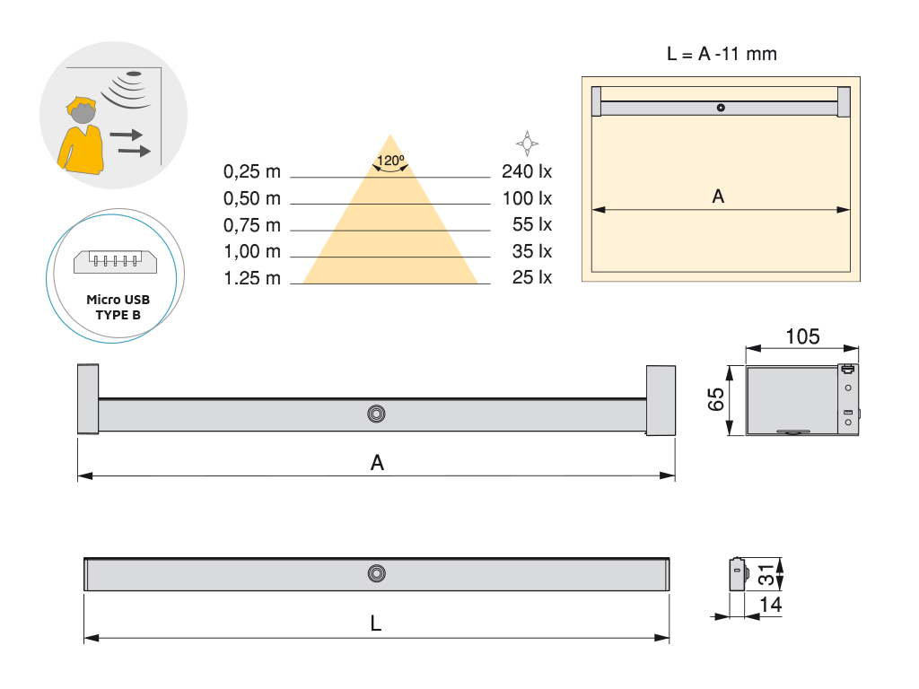 TUBO LED CASTOR 1008MM-1,2W MOKA 5074413 3