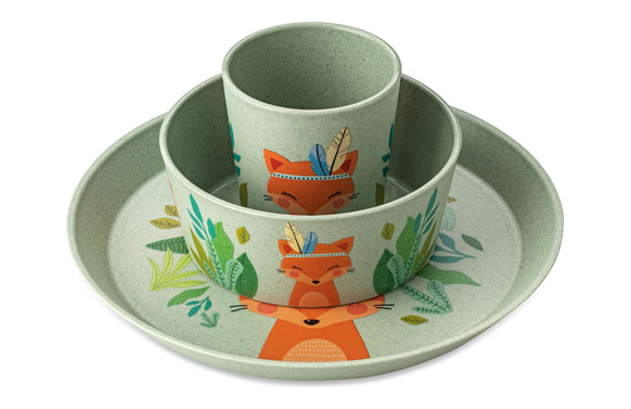 VAJILLA INFANTIL ORGANICA SET 3 PZAS ZORRILLO VERDE 2028668 1