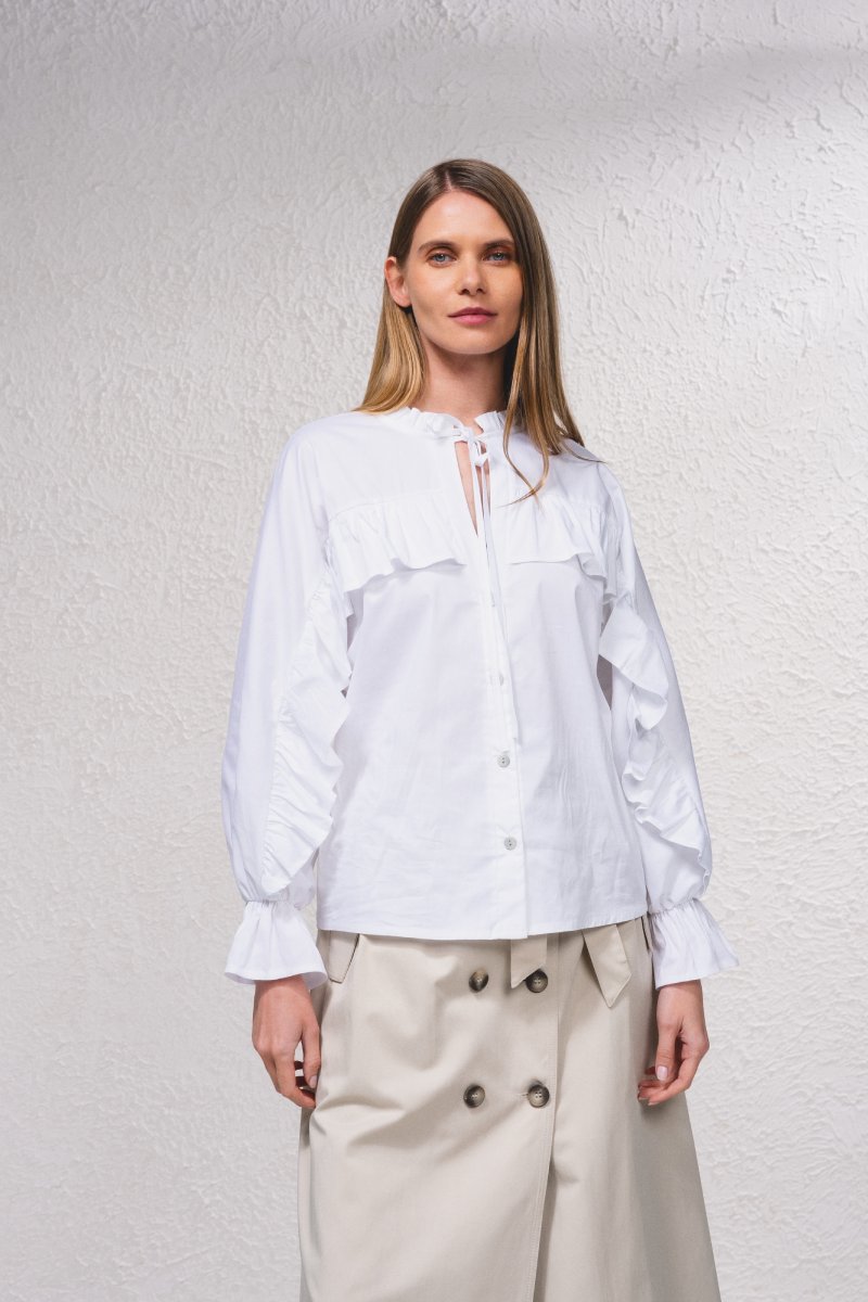 BLUSA CON VOLANTES - COLOR BLANCO 3