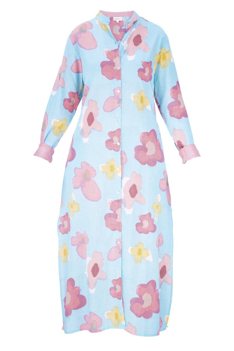 CAMISA LARGA AZUL-ROSA CON FLORES DELPHE - COLOR bleu/rose