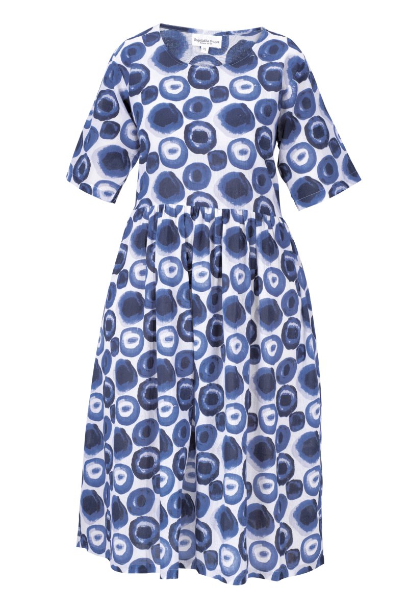 VESTIDO COLUMNA REDONDA  SETAS AZULES