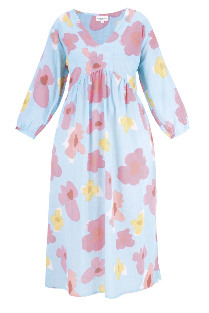 VESTIDO HERA CON FLORES AZULES Y ROSAS