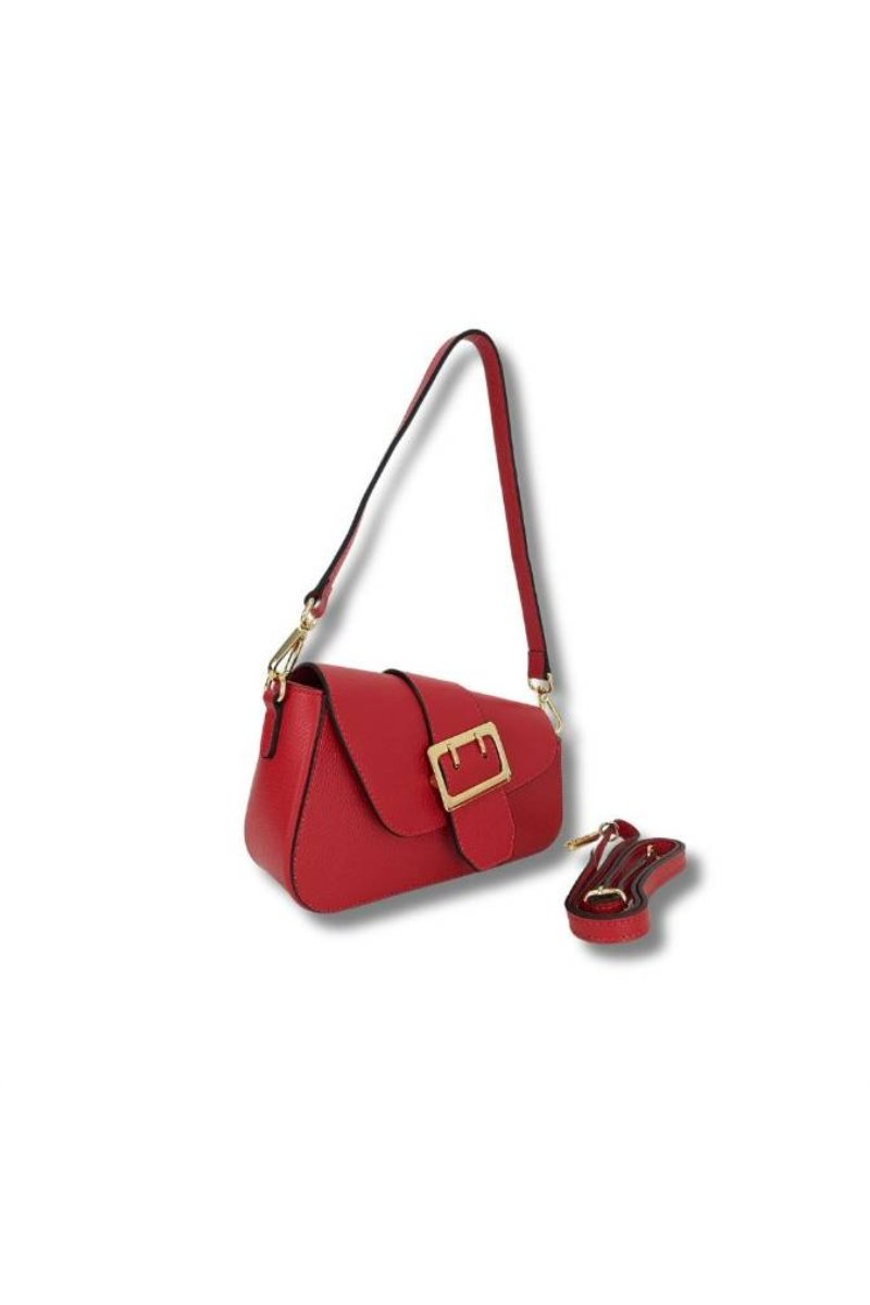 BOLSO PIEL CON HEBILLA DECORATIVA - COLOR ROJO/MARRÓN 3