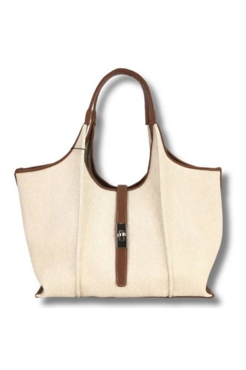 BOLSO CANVAS ENGOMADO CON HEBILLA - COLOR CRUDO