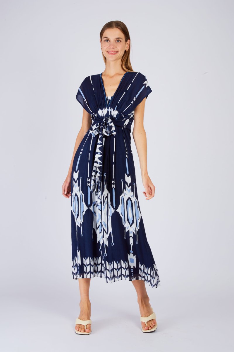 VESTIDO LARGO ESTAMPADO PERLA - COLOR MARINE