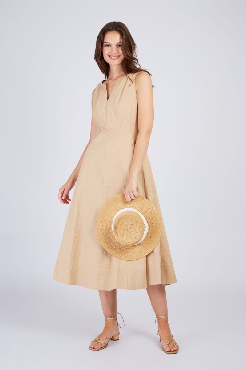 VESTIDO MIDI DE LINO LISO CAMELEÓN - COLOR BEIGE 2