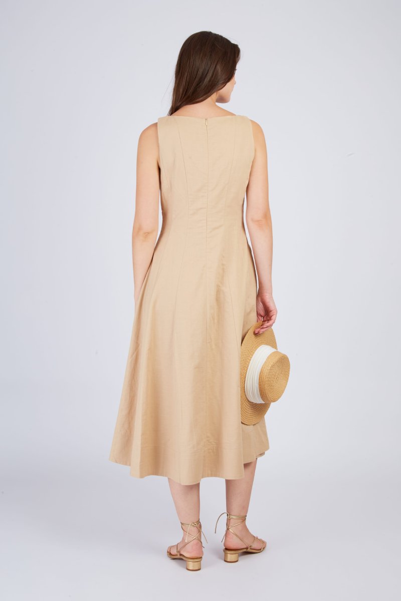 VESTIDO MIDI DE LINO LISO CAMELEÓN - COLOR BEIGE 5