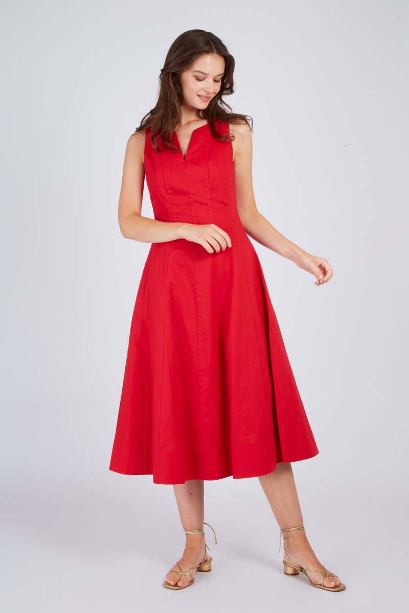 VESTIDO MIDI DE LINO LISO CAMELEÓN - COLOR ROUGE 2