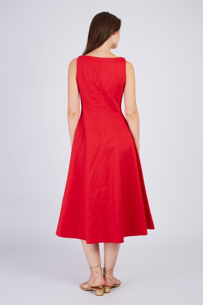 VESTIDO MIDI DE LINO LISO CAMELEÓN - COLOR ROUGE 5