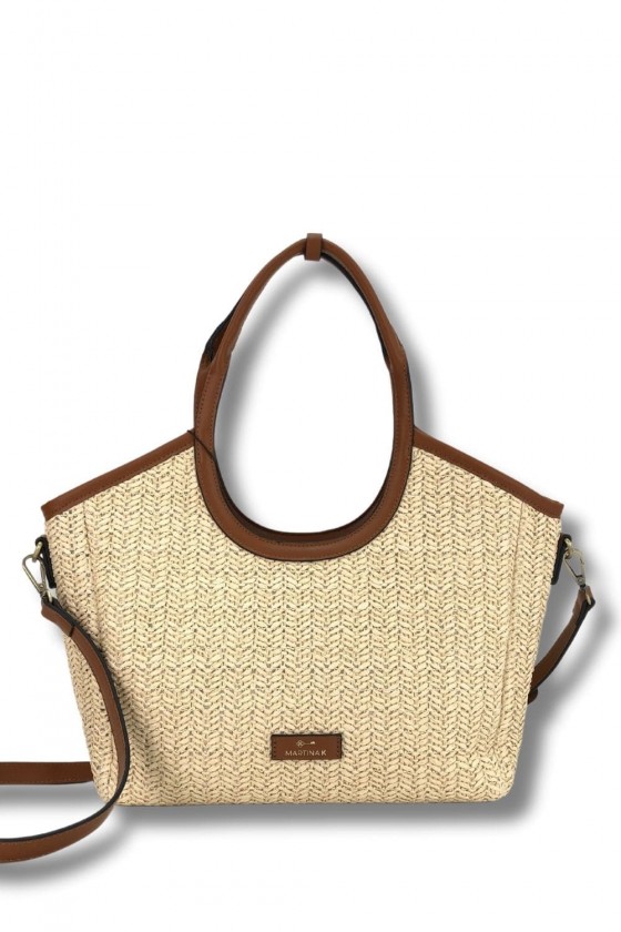 BOLSO PAJA CON RIBETE - COLOR MARRÓN CLARO