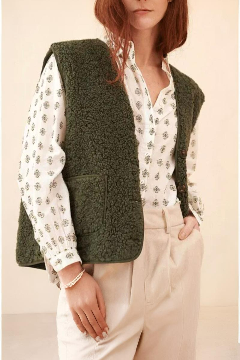 CHALECO BORREGUILLO POLA COLOR KAKI 2