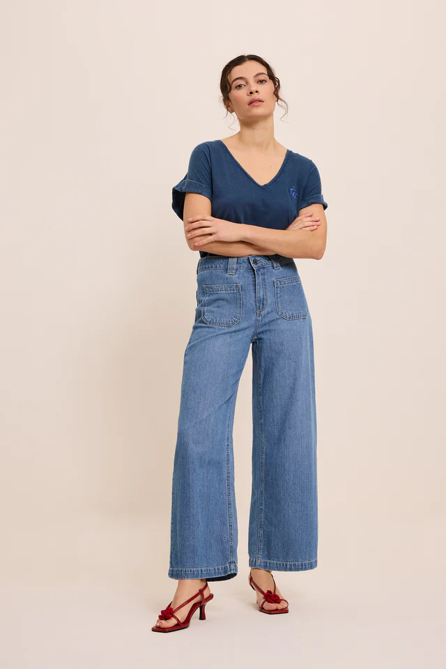 PANTALÓN VAQUERO LUCIA CROP WIDE COLOR AZUL MEDIO 1