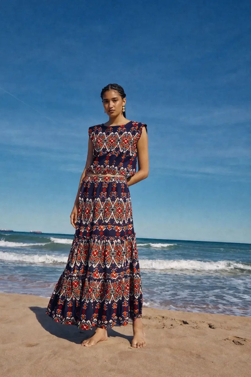MAXI FALDA IKAT COLOR AZUL MARINO