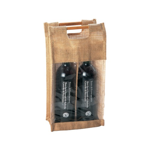 BOLSA PARA BOTELLAS DE ASA CORTA de YUTE/ABAMBÚ (gr) 10,3X35X9,6cm.