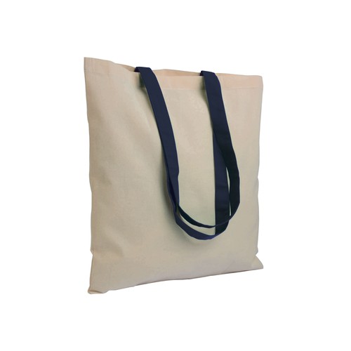BOLSA NATURAL CON ASA LARGA DE COLOR de ALGODÓN (135gr) 38X42cm.