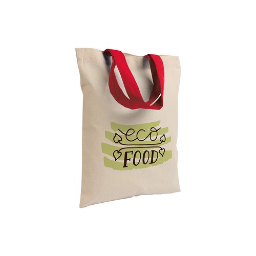 BOLSA NATURAL CON ASA CORTA DE COLOR de ALGODÓN (135gr) 26X32cm.