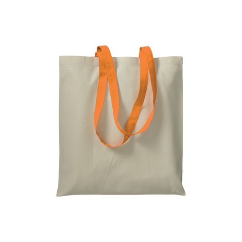 BOLSA NATURAL CON ASA LARGA DE COLOR de ALGODÓN (220gr) 38X42cm.