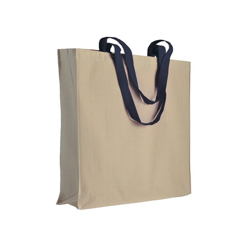 BOLSA NATURAL CON ASA LARGA DE COLOR de ALGODÓN (220gr) 38X42X8cm.