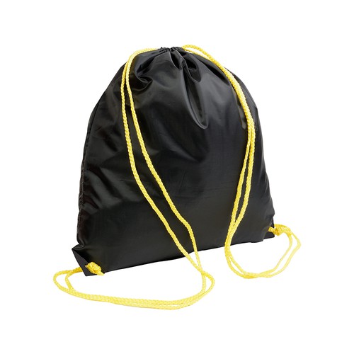 MOCHILA NEGRA CON CUERDAS DE COLOR de POLIESTER (210Tgr) 37X40cm.