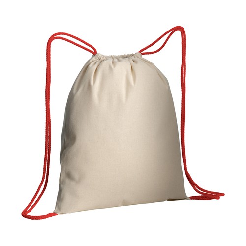 MOCHILA NATURAL CON CUERDAS DE COLOR de ALGODÓN (140gr) 36X42cm.
