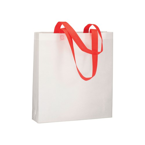 BOLSA BLANCA CON ASA LARGA DE COLOR de TNT TERMOSELLADO (80gr) 38X42X8cm.