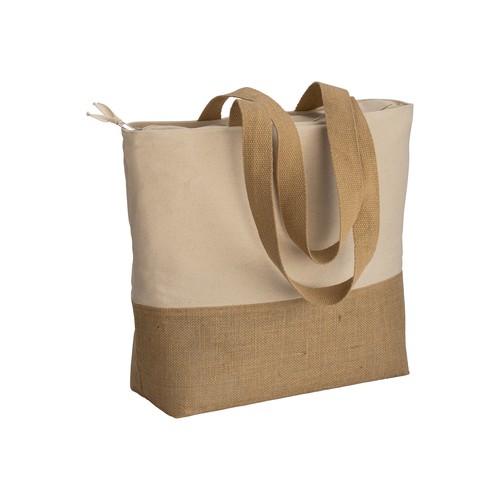 BOLSA CON CREMALLERA Y ASA LARGA de YUTE Y ALGODÓN (280gr) 50X38X13cm.