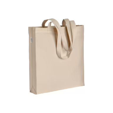Bolso de algodón orgánico de 220 g/m², con asas largas y fuelle.