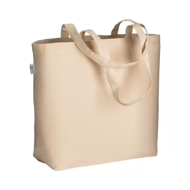 Bolsa de algodón orgánico de 220 g/m², con asas largas y fuelle en la