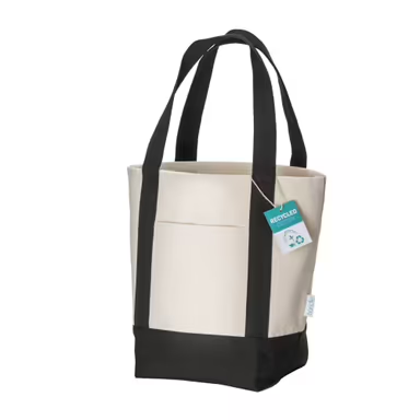 Mini bolsa shopper de algodón reciclado de 340 g/m2 con asas y base de colo