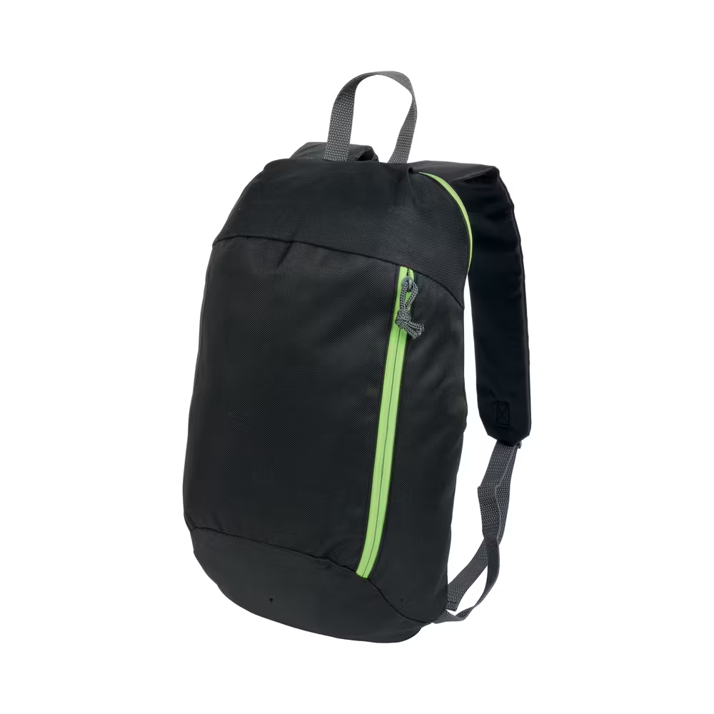 MOCHILA NEGRA CON DETALLES DE COLOR de POLIESTER (600Dgr) 23X38X16cm.