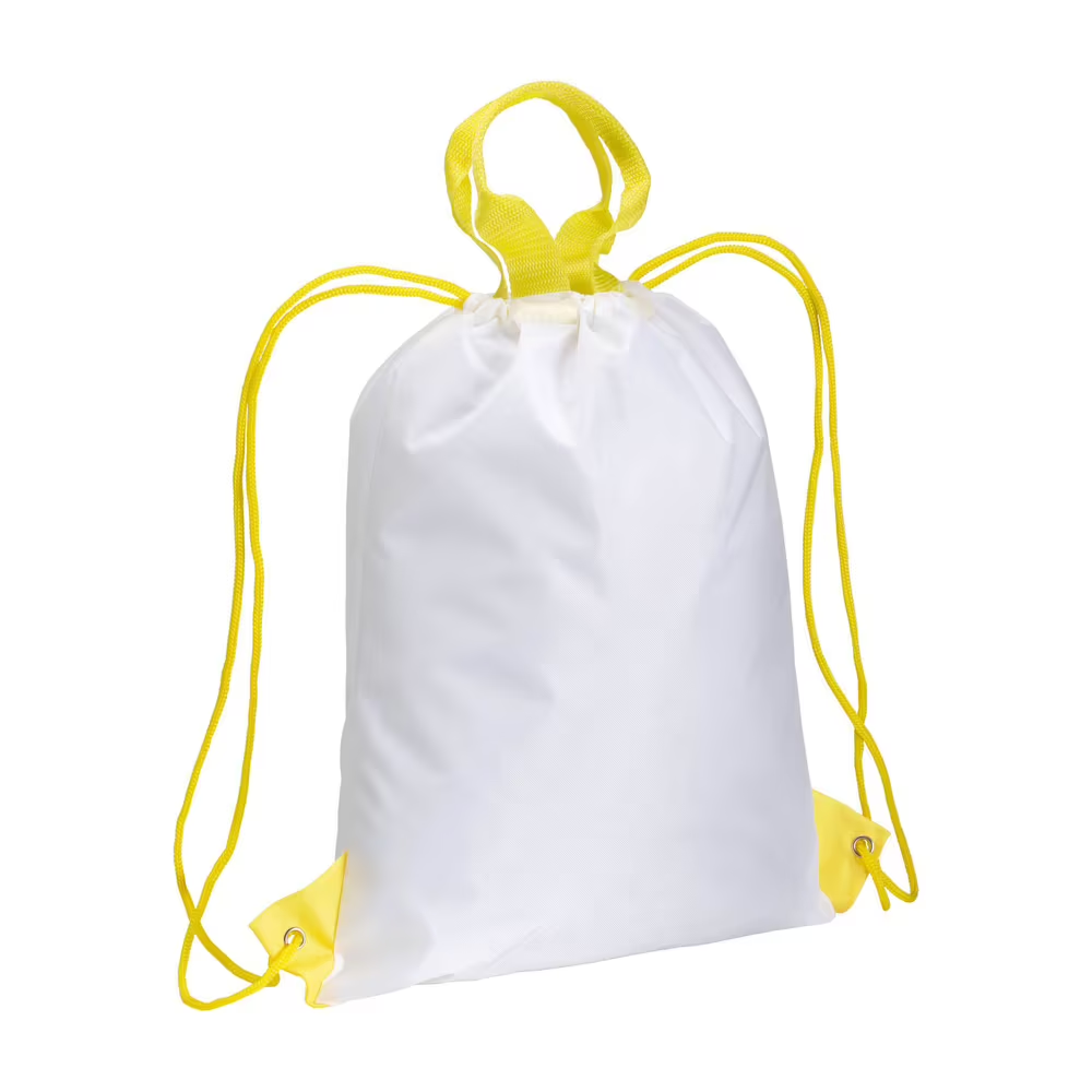 MOCHILA BLANCA CON CUERDAS DE COLOR de POLIESTER (210Tgr) 34X42cm.