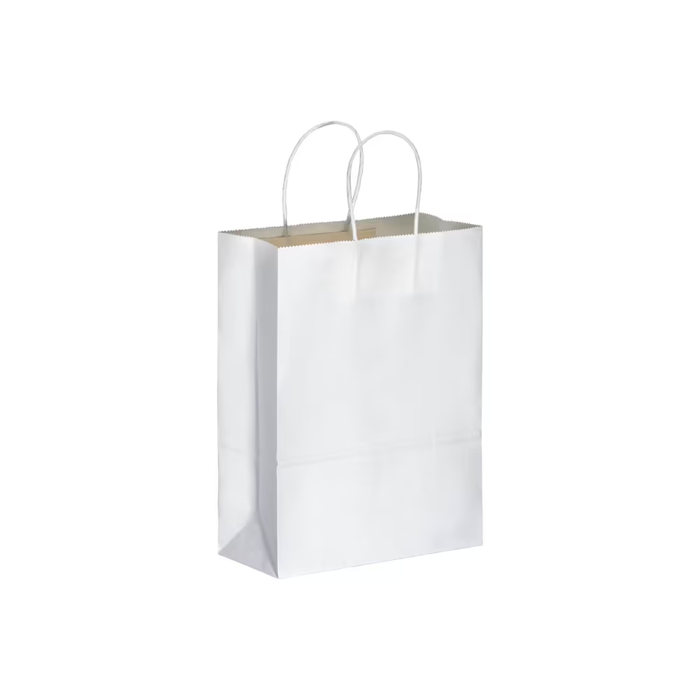Bolsa de papel 100% de 100 gr/m2, con fuelle y asas retorcidas