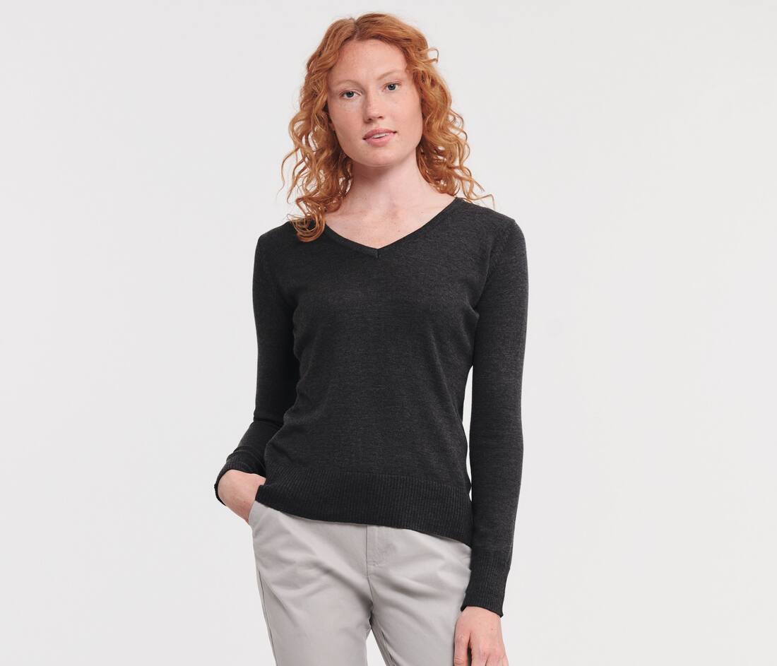 Ladies V-Neck Knitted Pullover - R-710F-0(219.00)