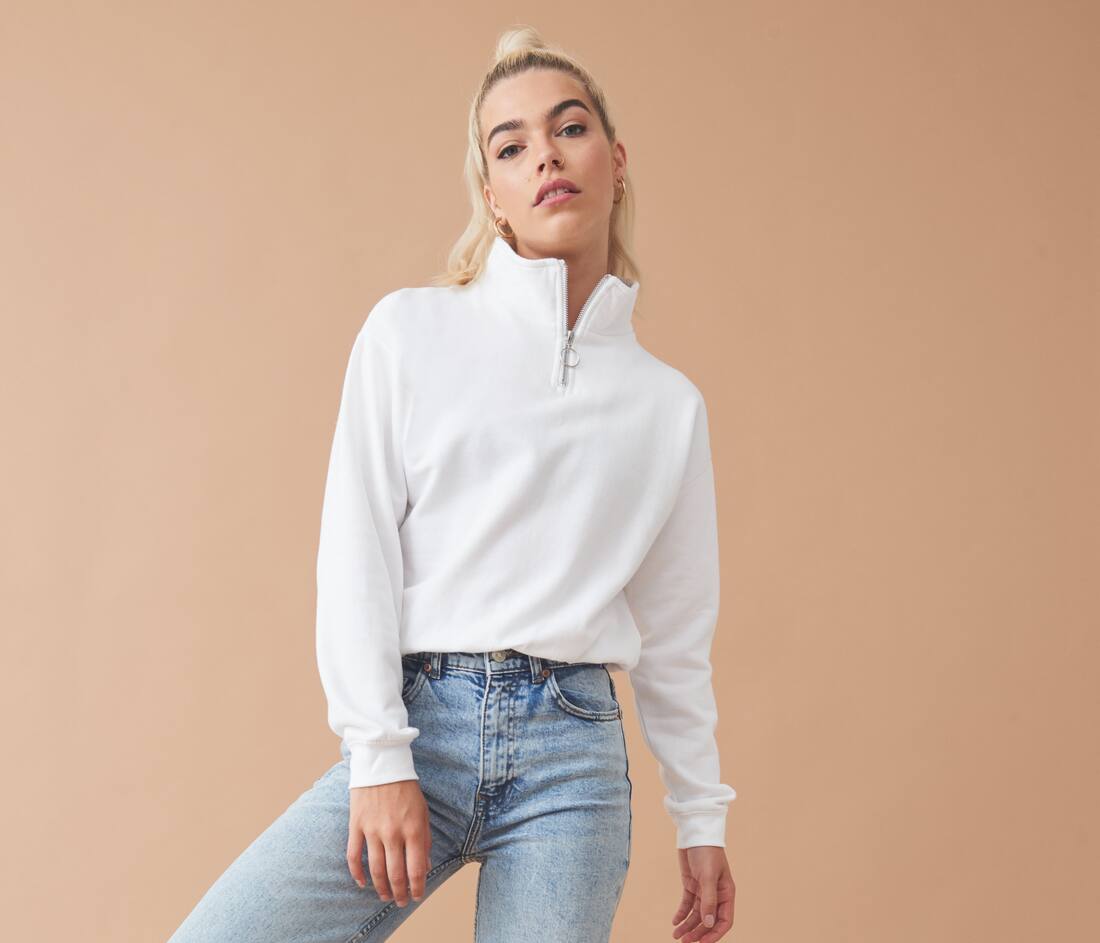 Sudadera corta con cremallera en el cuello mujer - JH037