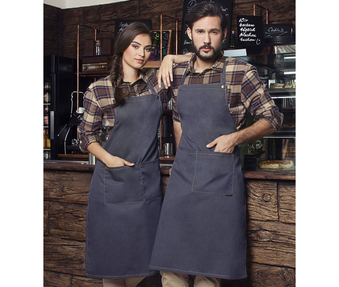 Delantal tipo peto estilo vaquero con bolsillo -