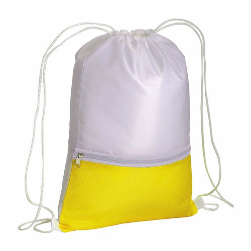 MOCHILA CON CUERDAS BLANCAS Y BOLSILLO EXTERIOR CON CREMALLERA de POLIESTER