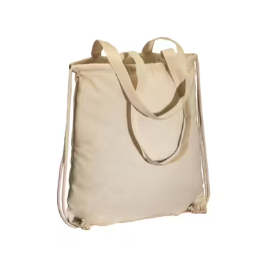 Mochila de algodón de 135 g/m², con cierre de cordón y asas