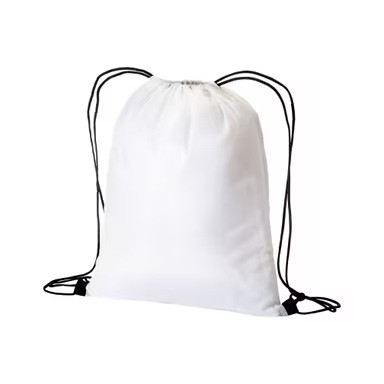 Mochila blanca de poliéster 210 T con cierre de cordón y cordones coloridos