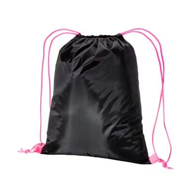 Mochila negra de poliéster 210 T con cierre de cordón y cordones coloridos