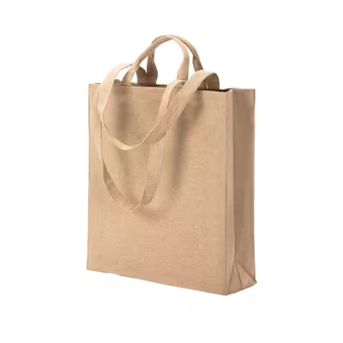 Bolsa con fuelle de algodón reciclado, 280 g/m², con doble asa.