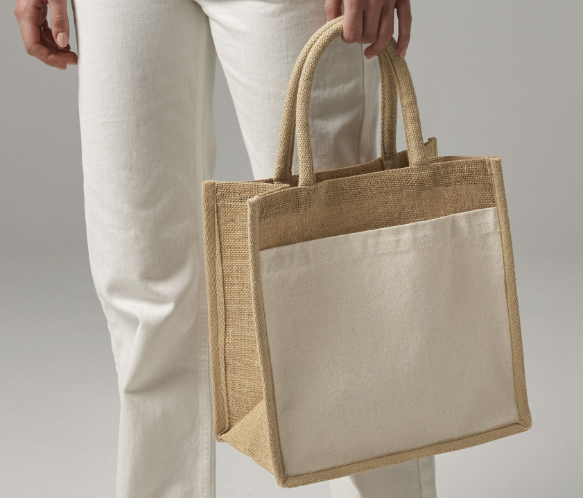 Tote yute almidonado bolsillo algodón natural - W483 (942.28)