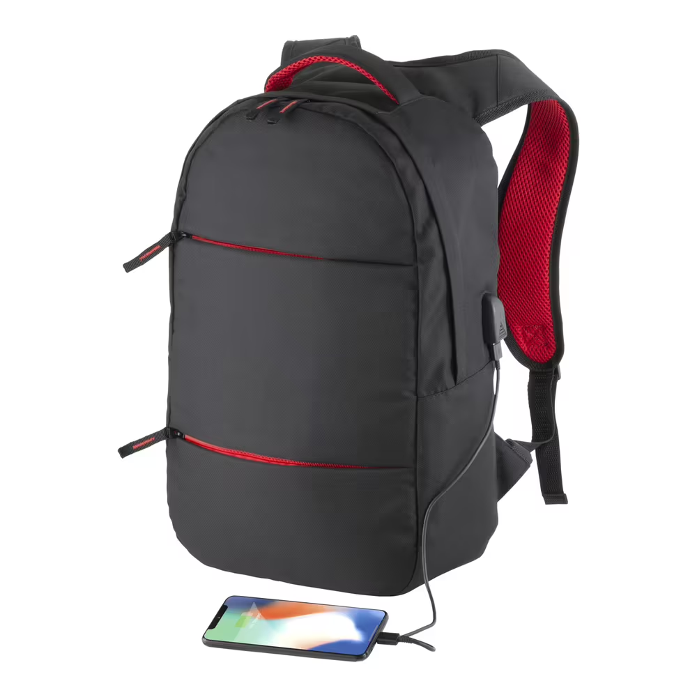 MOCHILA CON CONEXIÓN USB Y PARA PORTATIL DE 15" de POLIESTER (600Dgr) 28X42