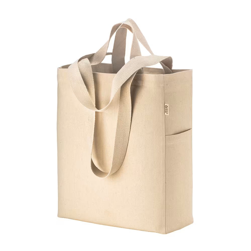 Bolsa tote de algodon canvas reciclado de 280 g/m2 con asas dobles y fuelle