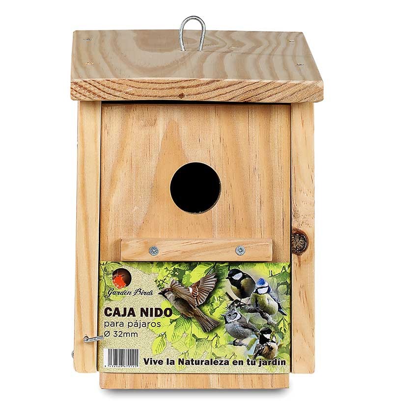 CAJA NIDO DE MADERA PARA PÁJAROS PARA COLGAR 32MM 4