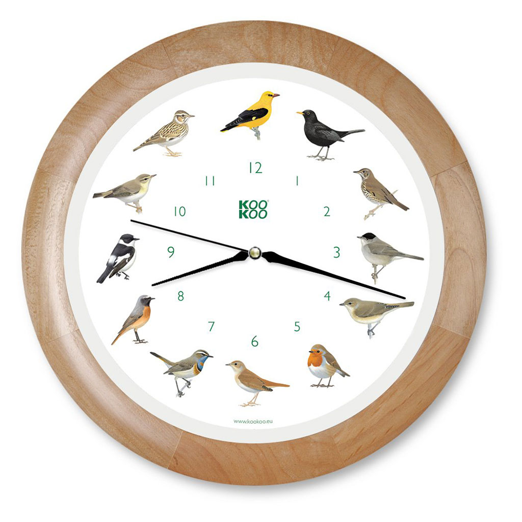 RELOJ DE PARED SONORO AVES CANTORAS KOOKOO MARCO MADERA