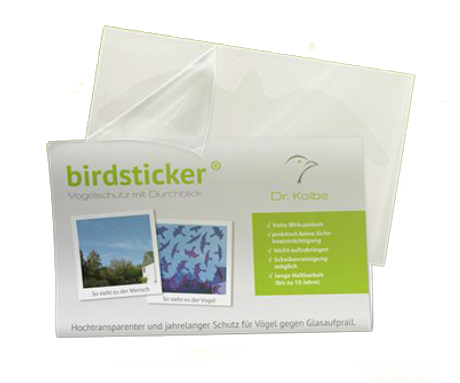 BIRDSTICKER SOBRE DE 5 ADHESIVOS TRANSPARENTES QUE PREVIENE EL CHOQUE DE PEQUEÑAS AVES EN CRISTALES 1