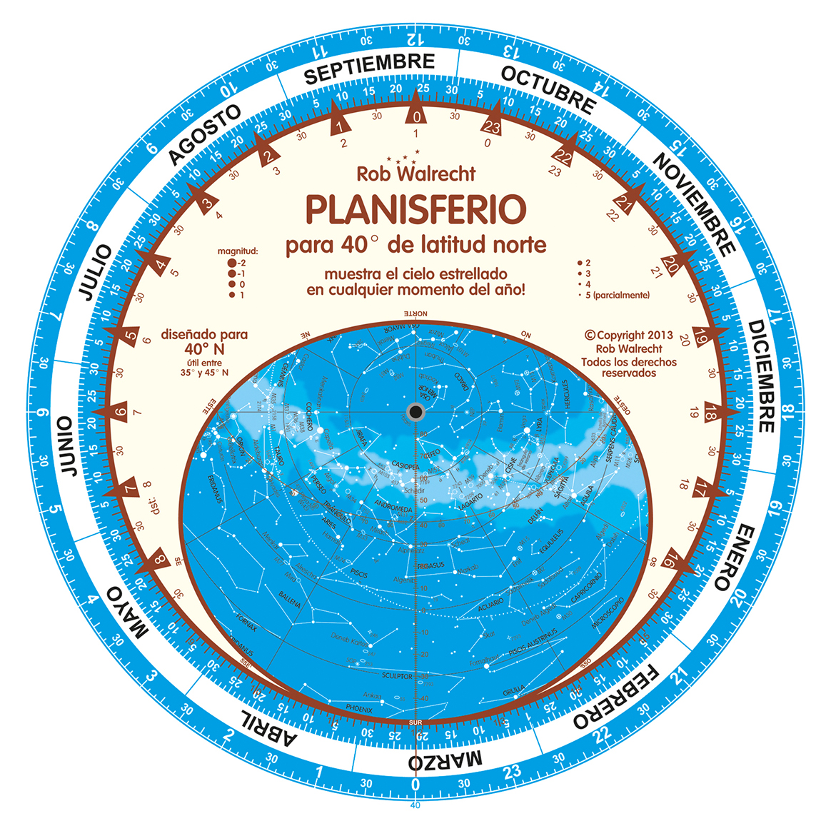 PLANISFERIO ROB WALRECHT PARA 40º DE LATITUD NORTE